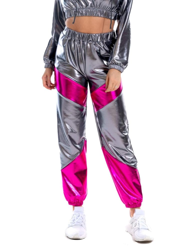 Amazon.com: Metallic Shiny Sweatpants for Women, Casual
